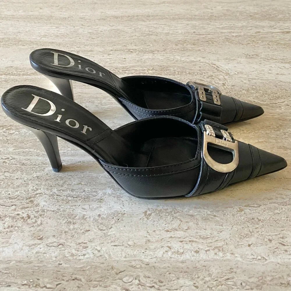 Vintage Dior Flight D Buckle Mule Heels - Picture 4 of 10